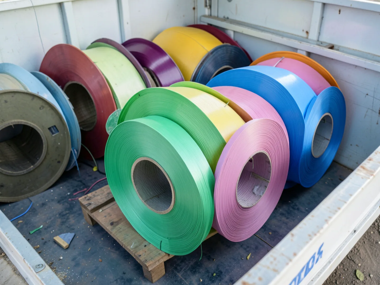 Spools of heavy .032 architectural aluminum coil in popular factory enamel colors