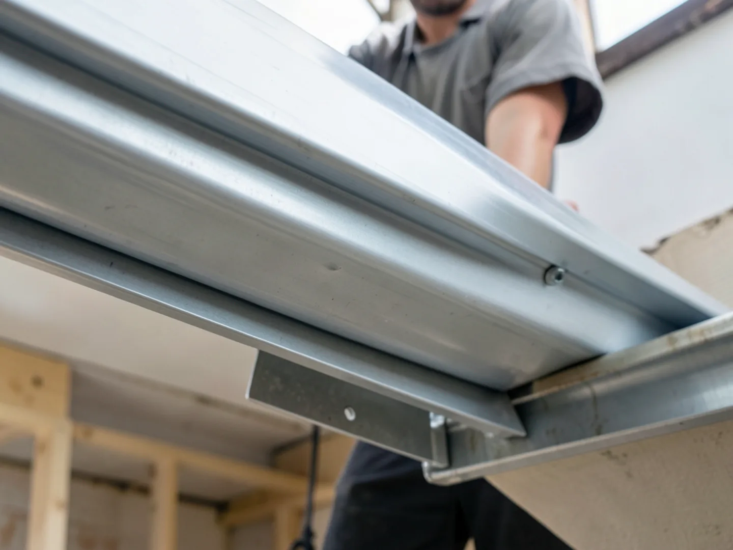 Brand new seamless aluminum gutter securely mounted with hidden screws replacing old system