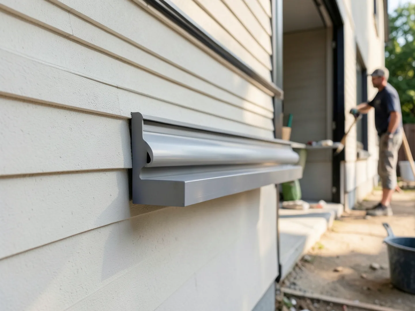 Seamless gutter installed along fascia line blending harmoniously with architectural trim