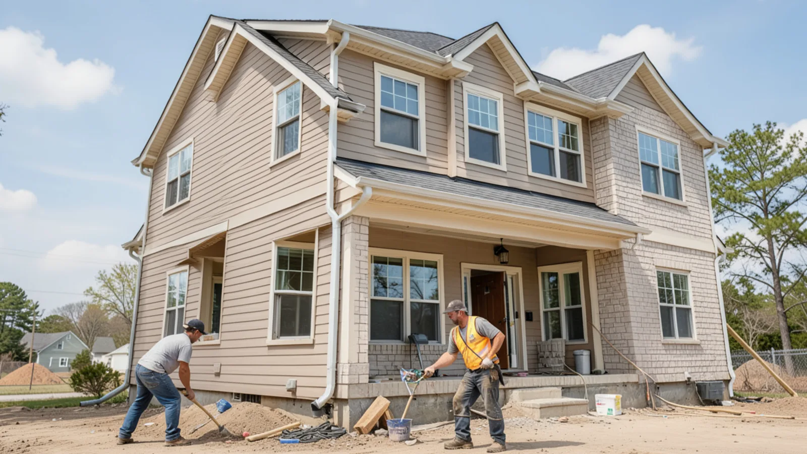 Large two-story home in Bridgeland Cypress equipped with 6-inch seamless gutters and downspouts